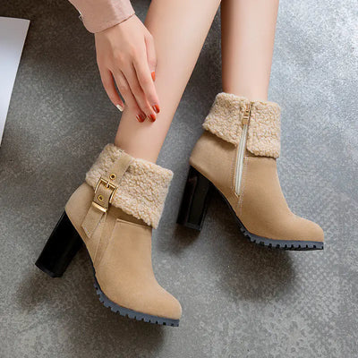 2020 Women's Warm High Heel Snow Boots with Lamb Fur