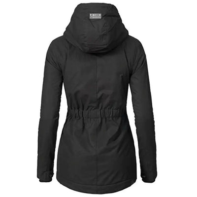 Thickened Cotton Jacket for Women - Black Hooded Coat