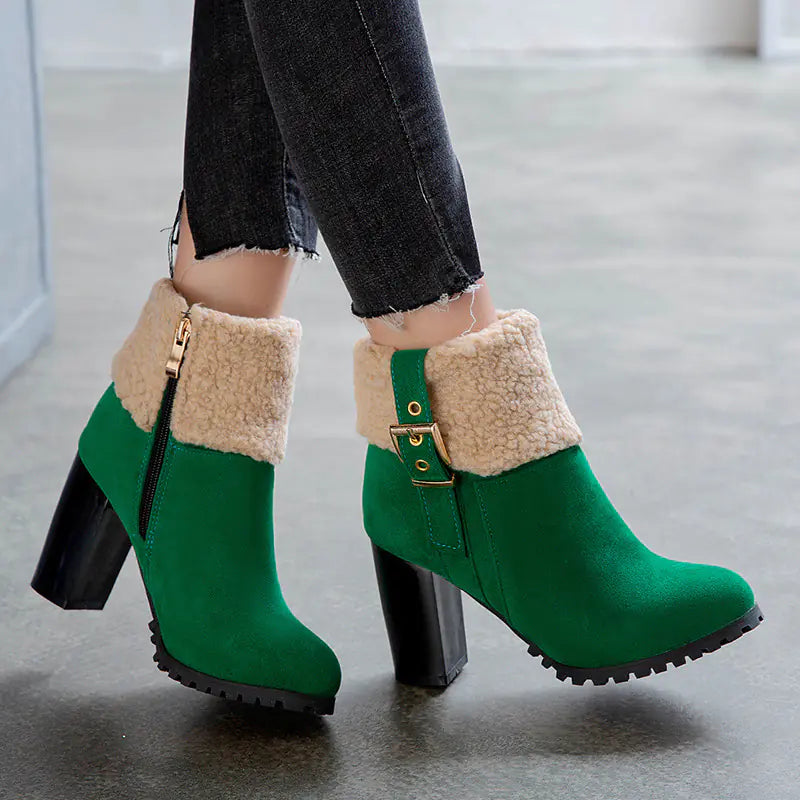 2020 Women's Warm High Heel Snow Boots with Lamb Fur