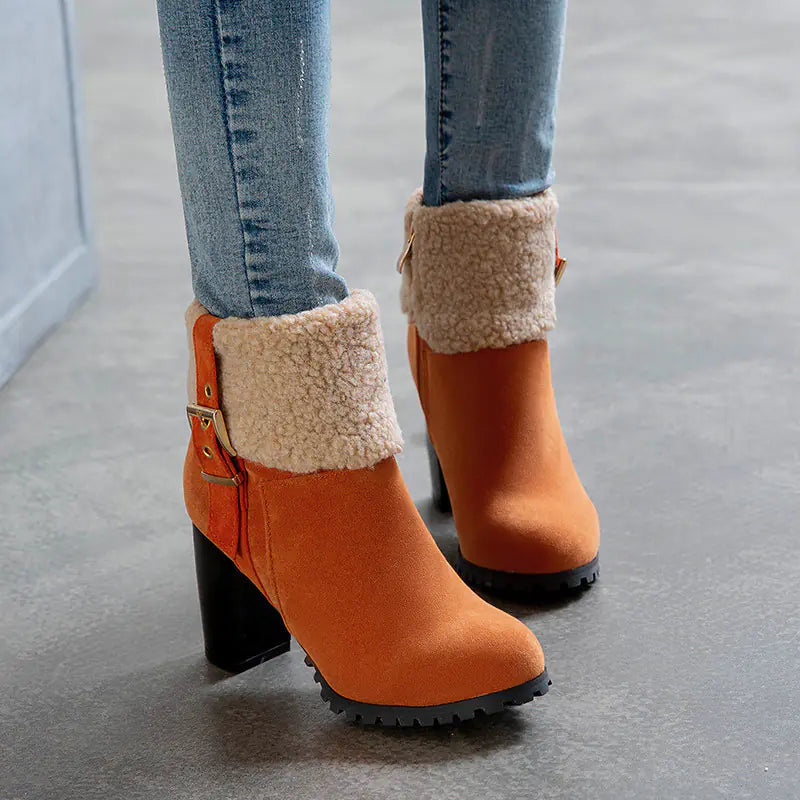 2020 Women's Warm High Heel Snow Boots with Lamb Fur