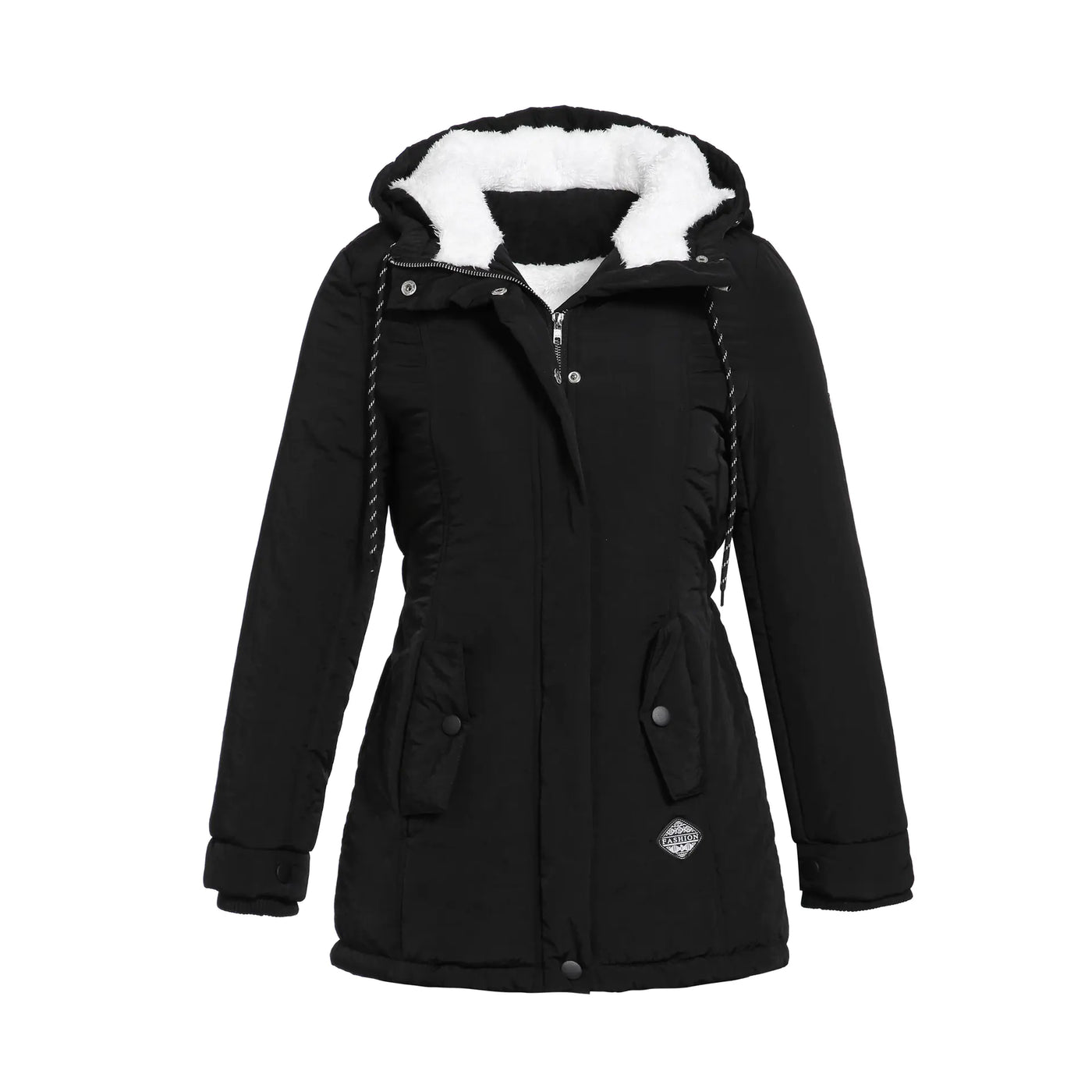 Thickened Cotton Jacket for Women - Black Hooded Coat
