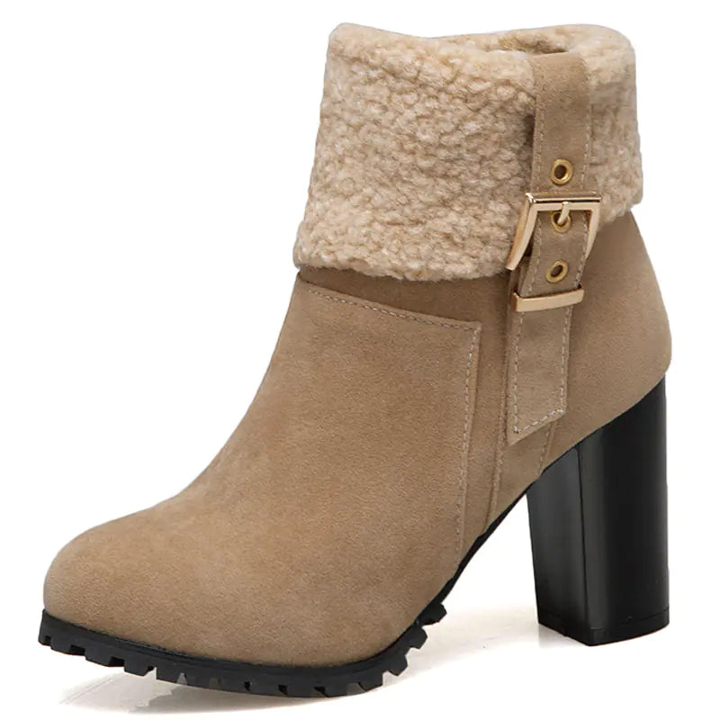 2020 Women's Warm High Heel Snow Boots with Lamb Fur