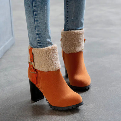 2020 Women's Warm High Heel Snow Boots with Lamb Fur